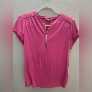 Bright Pink Short Sleeve Zip-Front Tee by Nygard